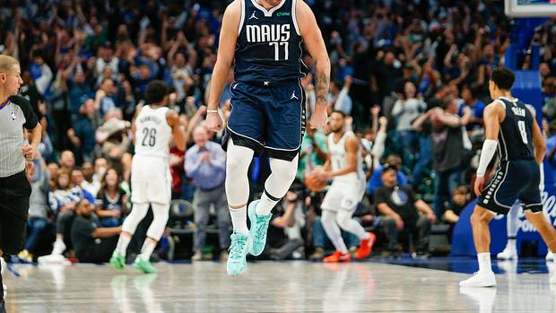 Luka Doncic excited after hitting a game-winning shot for the Dallas Mavericks.