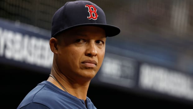 Apr 22, 2022; St. Petersburg, Florida, USA; Boston Red Sox stand in manager Will Venable looks on against the Tampa Bay Rays at Tropicana Field. Mandatory Credit: Kim Klement-USA TODAY Sports