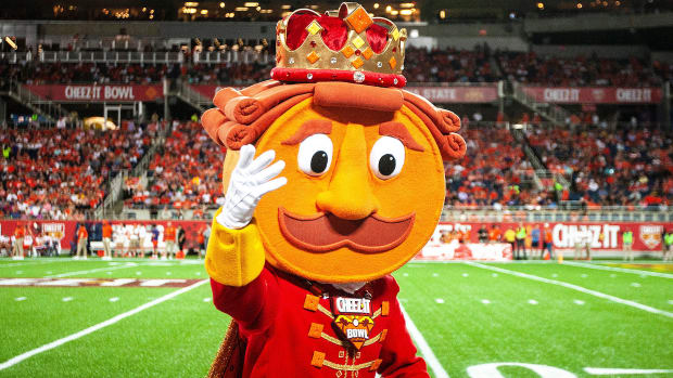 Cheez-It Bowl mascot on the field