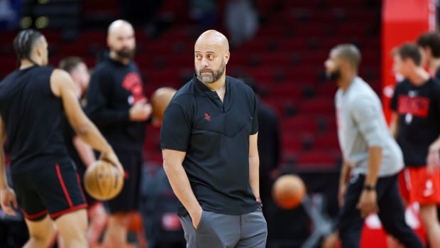 Rockets general manager Rafael Stone watches during practice before the game against the Golden State Warriors at Toyota Center.