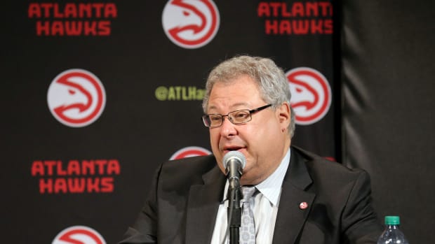Atlanta Hawks ceo Steve Koonin speaks during a press conference at Philips Arena. The Atlanta Hawks officially announced today that it was purchased by an ownership group led by Tony Ressler.
