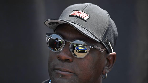 Jun 24, 2023; Nashville, Tennessee, USA; Team 23XI owner Michael Jordan looks on from pit road during qualifying before the Ally 400 at Nashville Superspeedway.