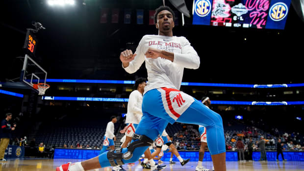 Ole Miss Rebels forward Robert Allen warms up before a game.