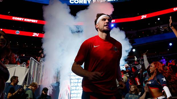 Washington Wizards forward Corey Kispert (24) is introduced prior to the game against the Memphis Grizzlies at Capital One Arena.