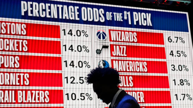 May 16, 2023; Chicago, IL, USA; The 2023 NBA Draft Lottery board at McCormick Place West
