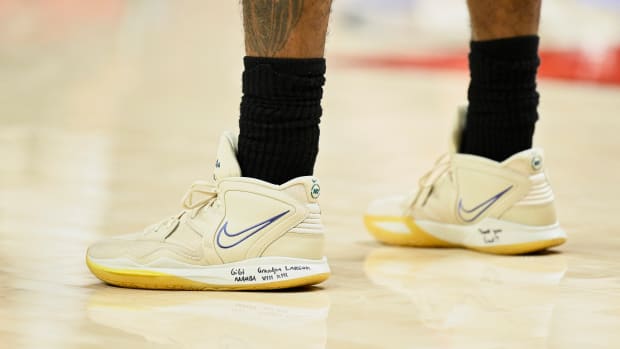 Brooklyn Nets point guard Kyrie Irving wears the Nike Kyrie Infinity.