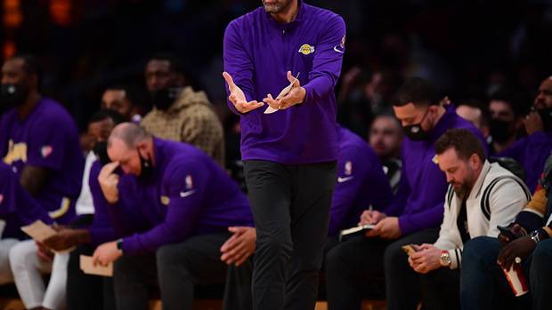 Los Angeles Lakers assistant head coach David Fizdale watches game action against the Brooklyn Nets during the first half at Crypto.com Arena.