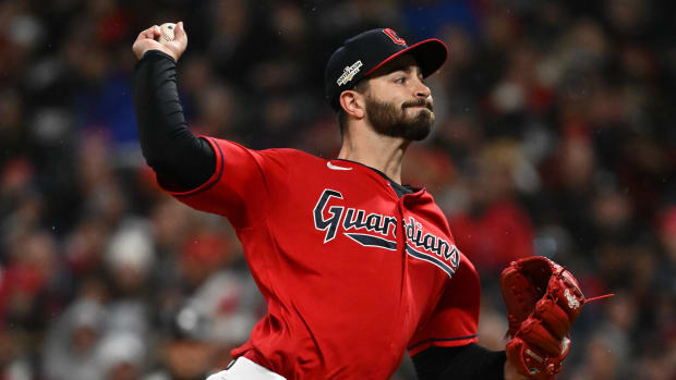 Oct 16, 2022; Cleveland, Ohio, USA; Cleveland Guardians starting pitcher Cody Morris (36) throws a pitch against the New York Yankees in the seventh inning during game four of the ALDS for the 2022 MLB Playoffs at Progressive Field. Mandatory Credit: Ken Blaze-USA TODAY Sports