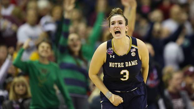 Notre Dame Fighting Irish guard Marina Mabrey celebrates after a made shot.