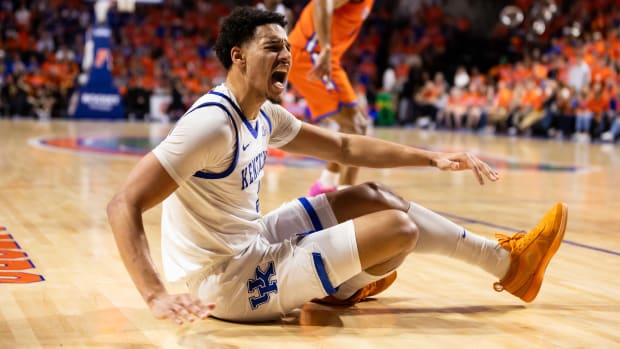 Kentucky Wildcats forward Tre Mitchell reacts after a layup against the Florida Gators