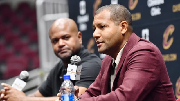 Sep 26, 2022; Cleveland, OH, USA; Cleveland Cavaliers general manager Koby Altman talks to the media during media day at Rocket Mortgage FieldHouse. Mandatory Credit: Ken Blaze-USA TODAY Sports