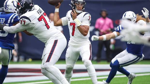 Texans quarterback C.J. Stroud attempts a pass during the fourth quarter against the Indianapolis Colts at NRG Stadium