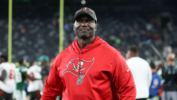 Tampa Bay Buccaneers head coach Todd Bowles walks off the field after the game against the New York Jets at MetLife Stadium.