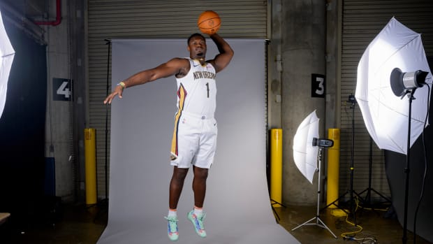 New Orleans Pelicans forward Zion Williamson poses for a picture during Media Day.