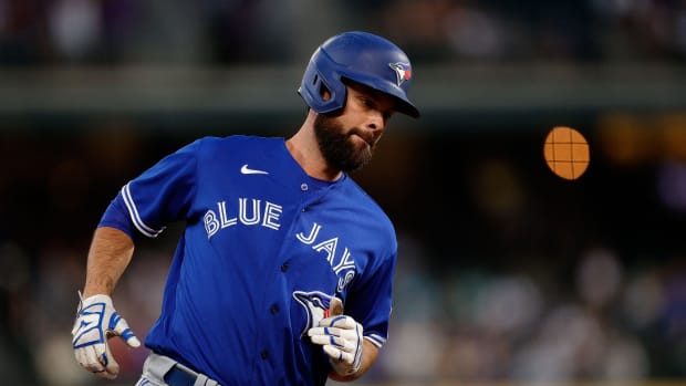 Sep 1, 2023; Denver, Colorado, USA; Toronto Blue Jays designated hitter Brandon Belt (13) rounds the bases on a solo home run in the fourth inning against the Colorado Rockies at Coors Field.