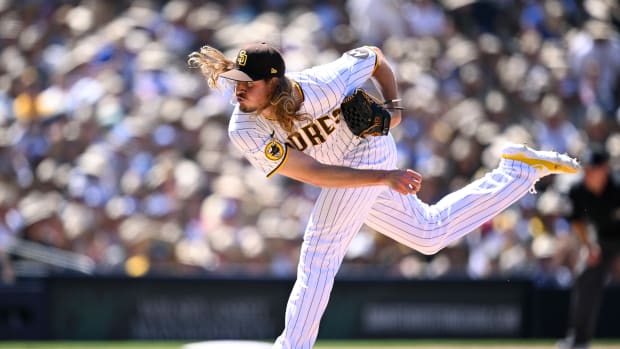 Aug 7, 2023; San Diego, California, USA; San Diego Padres relief pitcher Scott Barlow (58) throws a pitch against the Los Angeles Dodgers during the sixth inning at Petco Park. Mandatory Credit: Orlando Ramirez-USA TODAY Sports