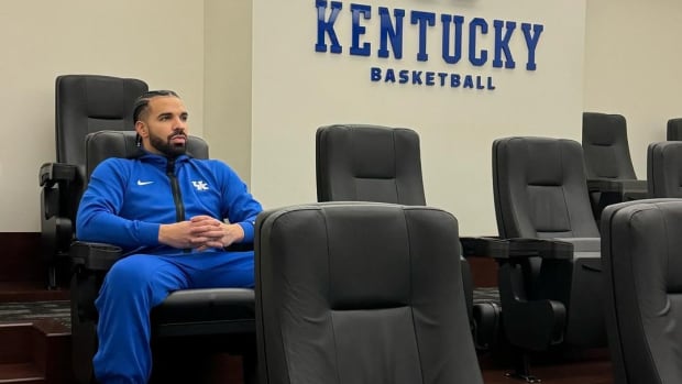 Drake sits in the Kentucky Wildcats basketball film room.
