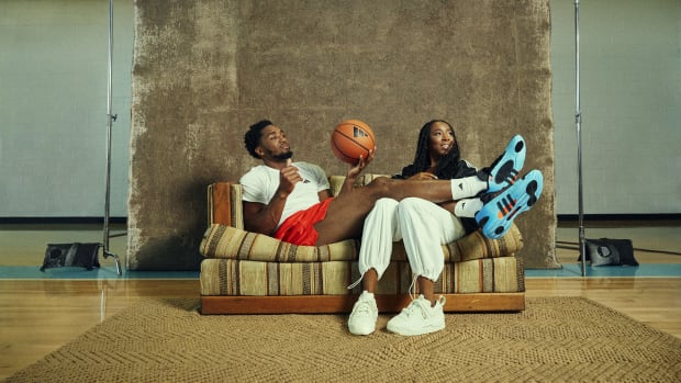 Donovan Mitchell and his mom in an adidas photo shoot.