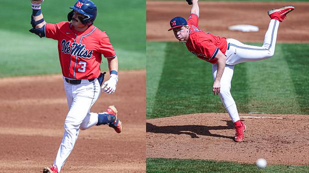 Ole Miss Rebels Andrew Fischer (left) and Liam Doyle on Saturday vs. South Carolina