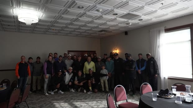 Everybody who was a part of the Daniel "Booby" Gibson and Friends Charity Golf Outing together in the clubhouse.