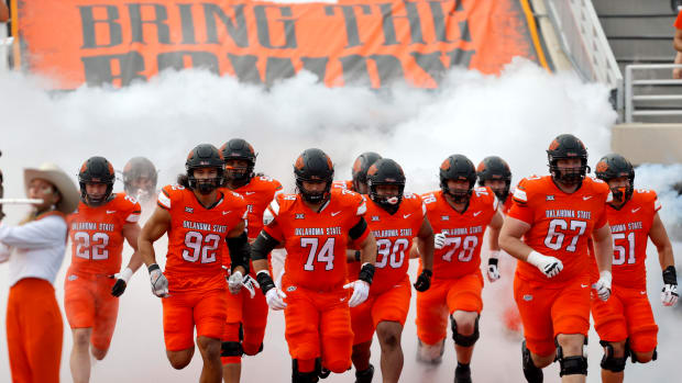 Sep 16, 2023; Stillwater, Oklahoma, USA; Oklahoma State takes the field before an NCAA football game between Oklahoma State and South Alabama at Boone Pickens Stadium. South Alabama won 33-7. Mandatory Credit: Bryan Terry-USA TODAY Sports