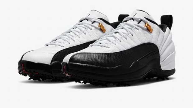 White and black Jordan golf shoes.