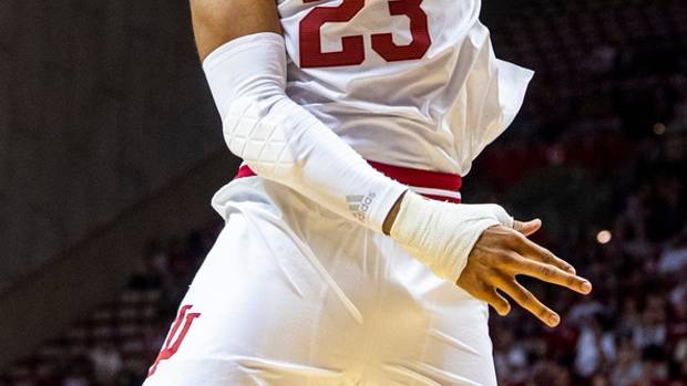 Indiana's Trayce Jackson-Davis (23) dunks during the Indiana versus St. Francis men's basketball game at Simon Skjodt Assembly Hall on Thursday, Nov. 3, 2022.