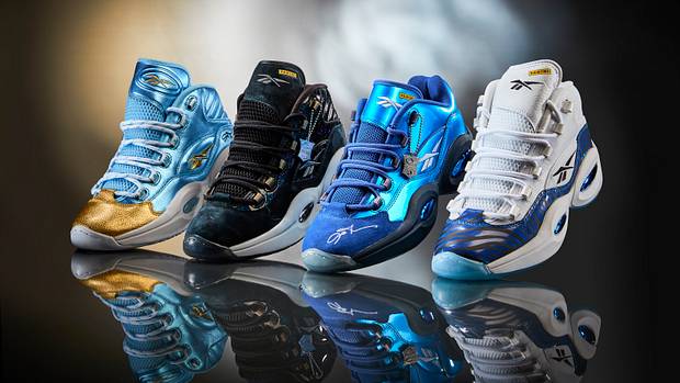 Four versions of Reebok Question shoes.