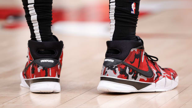 Chicago Bulls forward DeMar DeRozan wearing the Nike Kobe 1 Protro 'UNDFTD'.