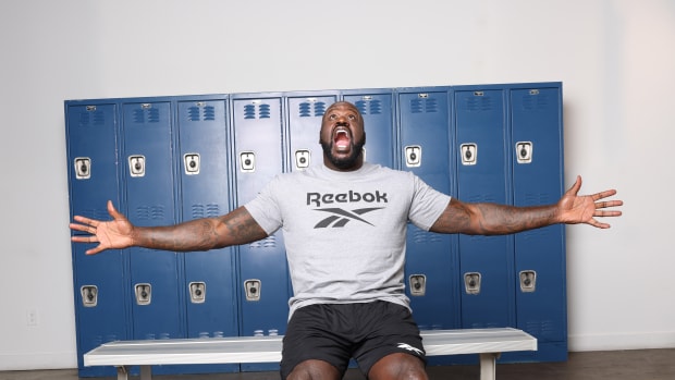 Shaquille O'Neal poses for a picture in a Reebok photo shoot.