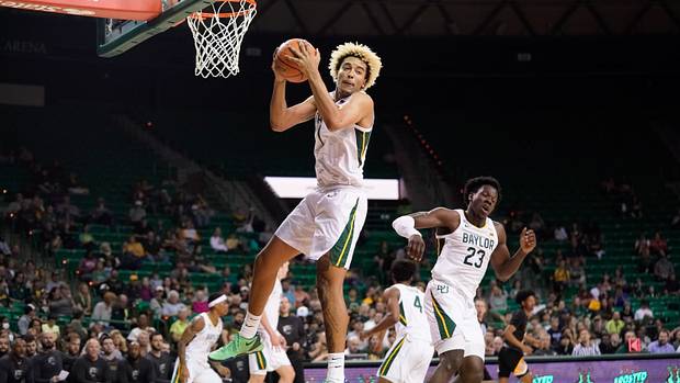 Baylor Bears forward Jeremy Sochan (1) grabs a rebound against the Arkansas-Pine Bluff Golden Lions during the first half at Ferrell Center.