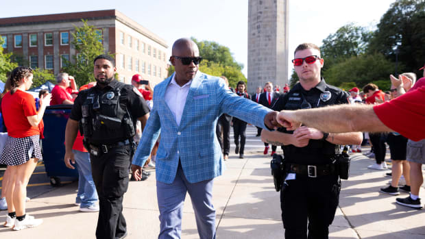 Mickey Joseph greets fans in Lincoln.