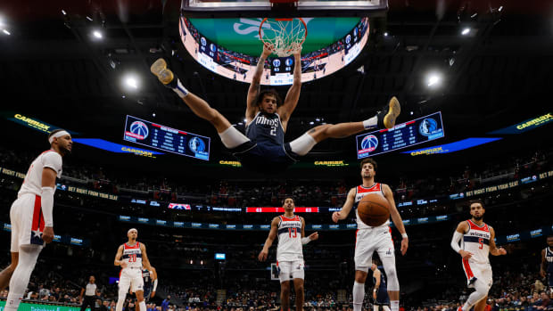 Dallas Mavericks rookie Dereck Lively II finishes off a massive dunk vs. the Washington Wizards.