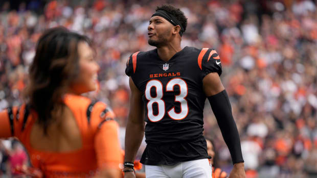 Cincinnati Bengals wide receiver Tyler Boyd (83) takes the field prior to a Week 2 NFL football game between the Baltimore Ravens and the Cincinnati Bengals Sunday, Sept. 17, 2023, at Paycor Stadium in Cincinnati.