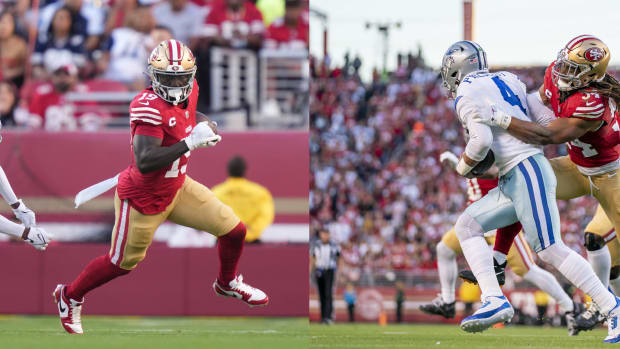 Deebo Samuel and Dak Prescott during the NFL game between the San Francisco 49ers and Dallas Cowboys.