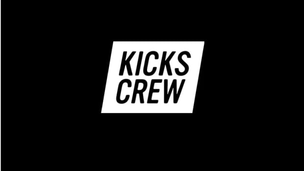 Black and white Kicks Crew store logo.