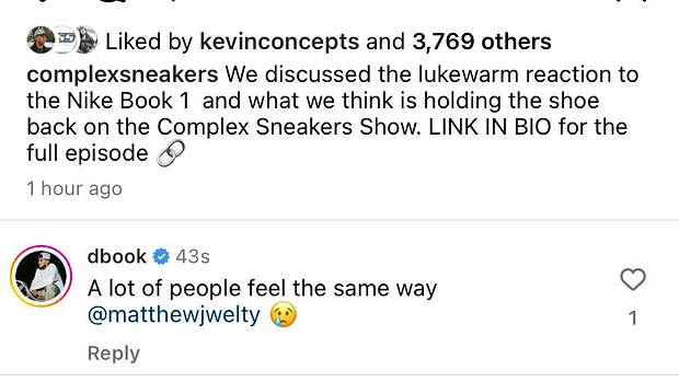 Devin Booker's comment on an Instagram post.
