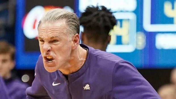 Mar 3, 2022; Lawrence, Kansas, USA; TCU Horned Frogs head coach Jamie Dixon reacts to play against the Kansas Jayhawks during the second half at Allen Fieldhouse. Mandatory Credit: Denny Medley-USA TODAY Sports
