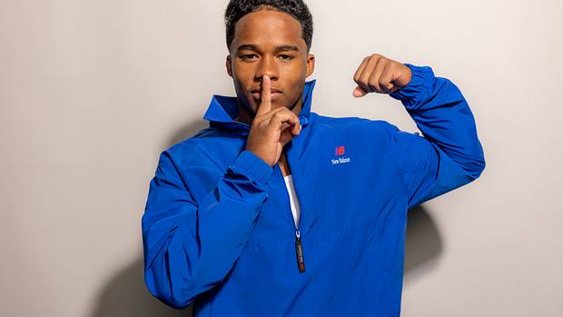 Endrick flexes in a photo shoot for New Balance.