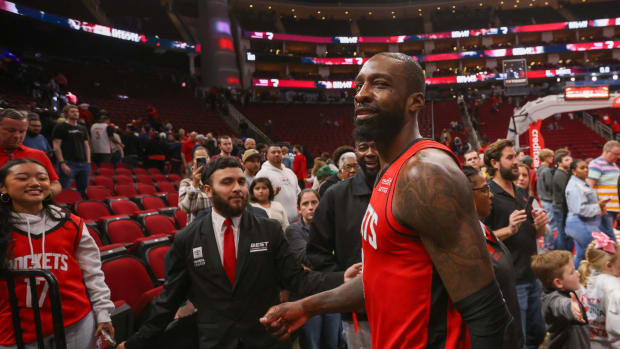 Rockets forward Jeff Green (32) walks off the court after the Rockets defeated the Denver Nuggets at Toyota Center.