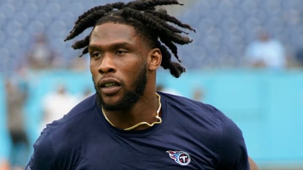Tennessee Titans wide receiver Racey McMath (13) warms up before the start of their preseason game against the Buccaneers at Nissan Stadium Saturday, Aug. 20, 2022, in Nashville, Tenn.