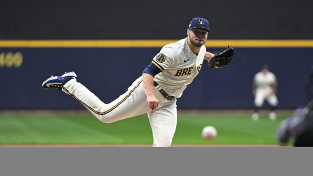Milwaukee Brewers starting pitcher Corbin Burnes (39) delivers a pitch against the Arizona Diamondbacks in the first inning during game one of the Wildcard series for the 2023 MLB playoffs at American Family Field.
