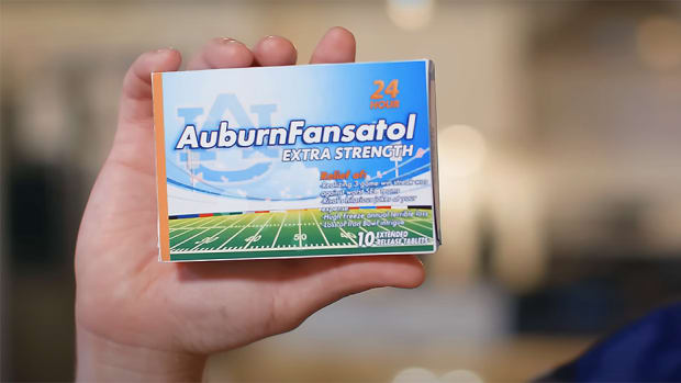 A box of medicine has been made to look like a drug to cure symptoms of being an Auburn fan.