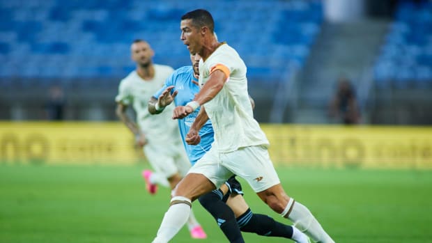 Cristiano Ronaldo pictured playing for Al Nassr in a pre-season game against Celta Vigo in July 2023