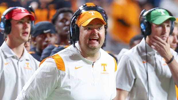 Tennessee Volunteers coach Josh Heupel reacts during the first half against the Kentucky Wildcats at Neyland Stadium.