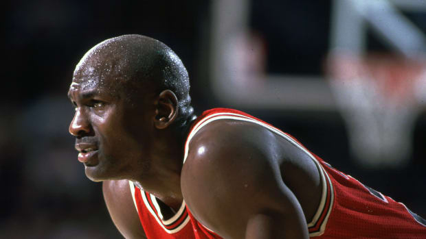 Chicago Bulls star Michael Jordan during the game against the Golden State Warriors at the Oakland Coliseum