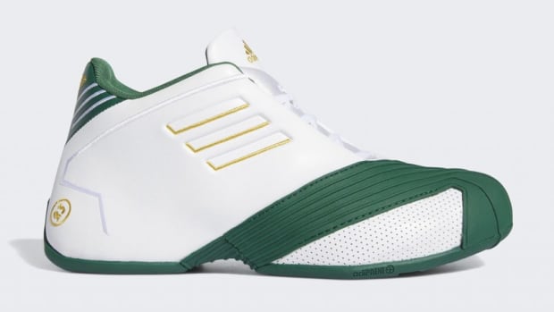 Adidas released the sneakers worn by LeBron James in high school. The adidas T-Mac 1 'SVSM' colorway is on sale now.