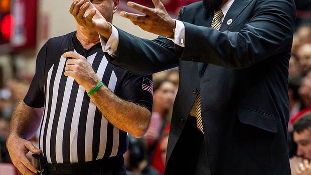 Indiana coach Mike Woodson questions a call during the second half of the Indiana versus Penn State men's basketball game at Simon Skjodt Assembly Hall on Saturday, Feb. 3, 2024.