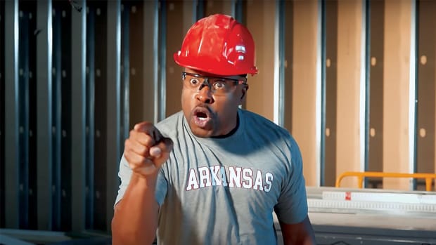 Arkansas argues with his rebuild contractor during this SEC Shorts YouTube comedy sketch.