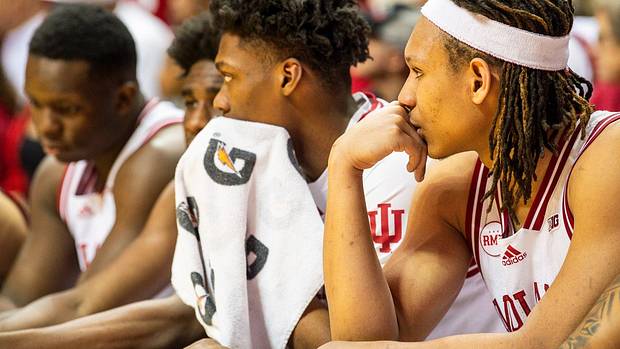 Indiana's Malik Reneau (5) during the second half of the Indiana versus Nebraska men's basketball game at Simon Skjodt Assembly Hall on Wednesday, Feb. 21, 2024.